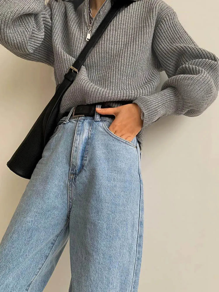 Rosetta™ - Elegante maglione largo con chiusura a zip