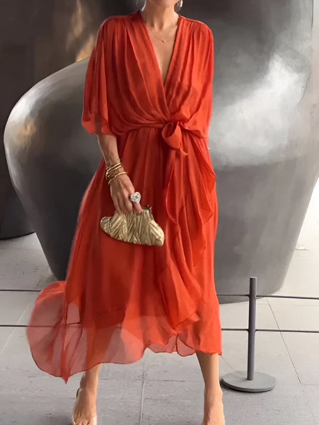 Melania - Abito in chiffon con scollatura a V