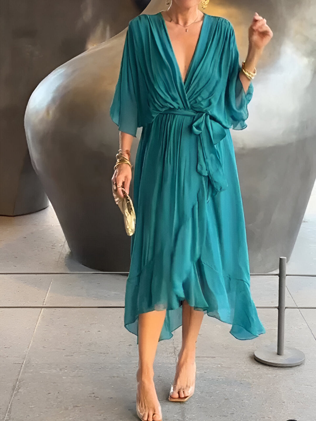 Melania - Abito in chiffon con scollatura a V